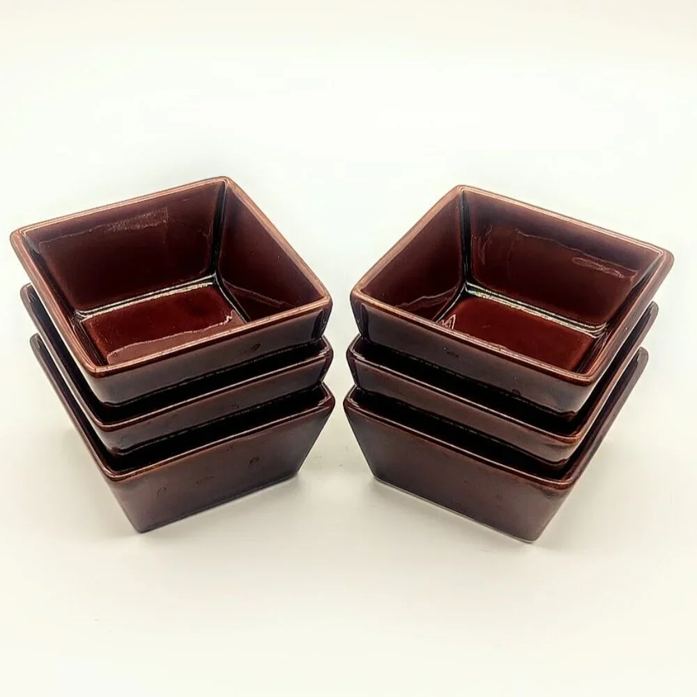 Crate & Barrel Brown Glazed Ceramic Stackable Square Dishes
